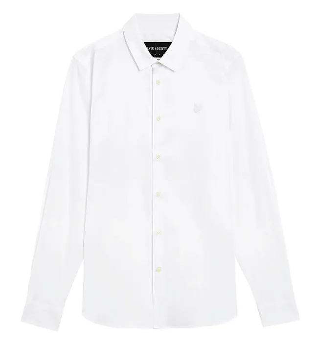 Lyle and Scott Mens Long Sleeve Slim Fit Poplin Tonal Eagle Shirt White