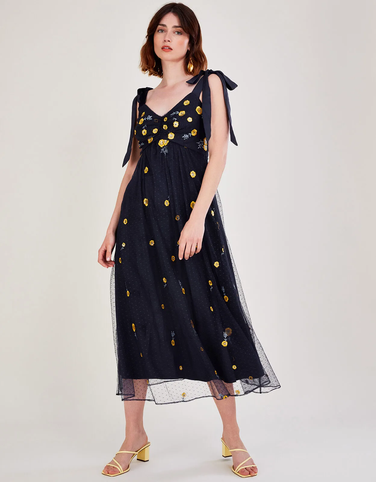 Marisa Embroidered Midi Dress Blue