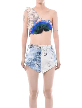 Masha Popova Blue Embroidered Butterfly Crop Top