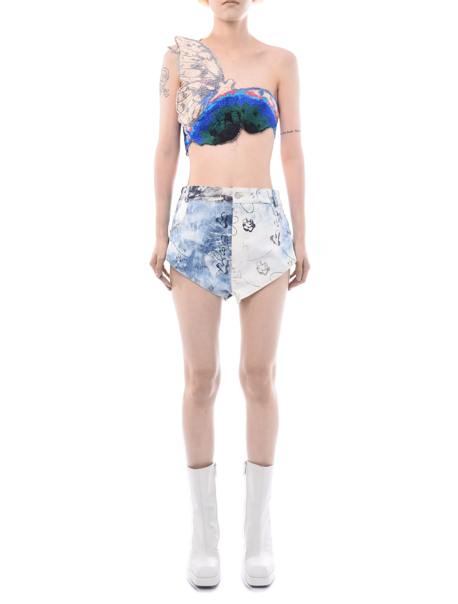 Masha Popova Blue Embroidered Butterfly Crop Top