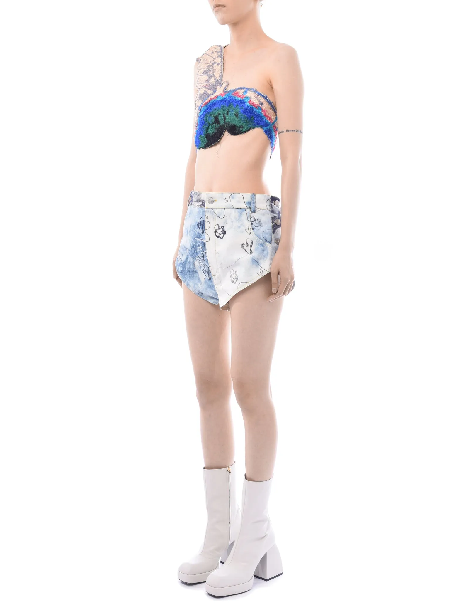 Masha Popova Blue Embroidered Butterfly Crop Top