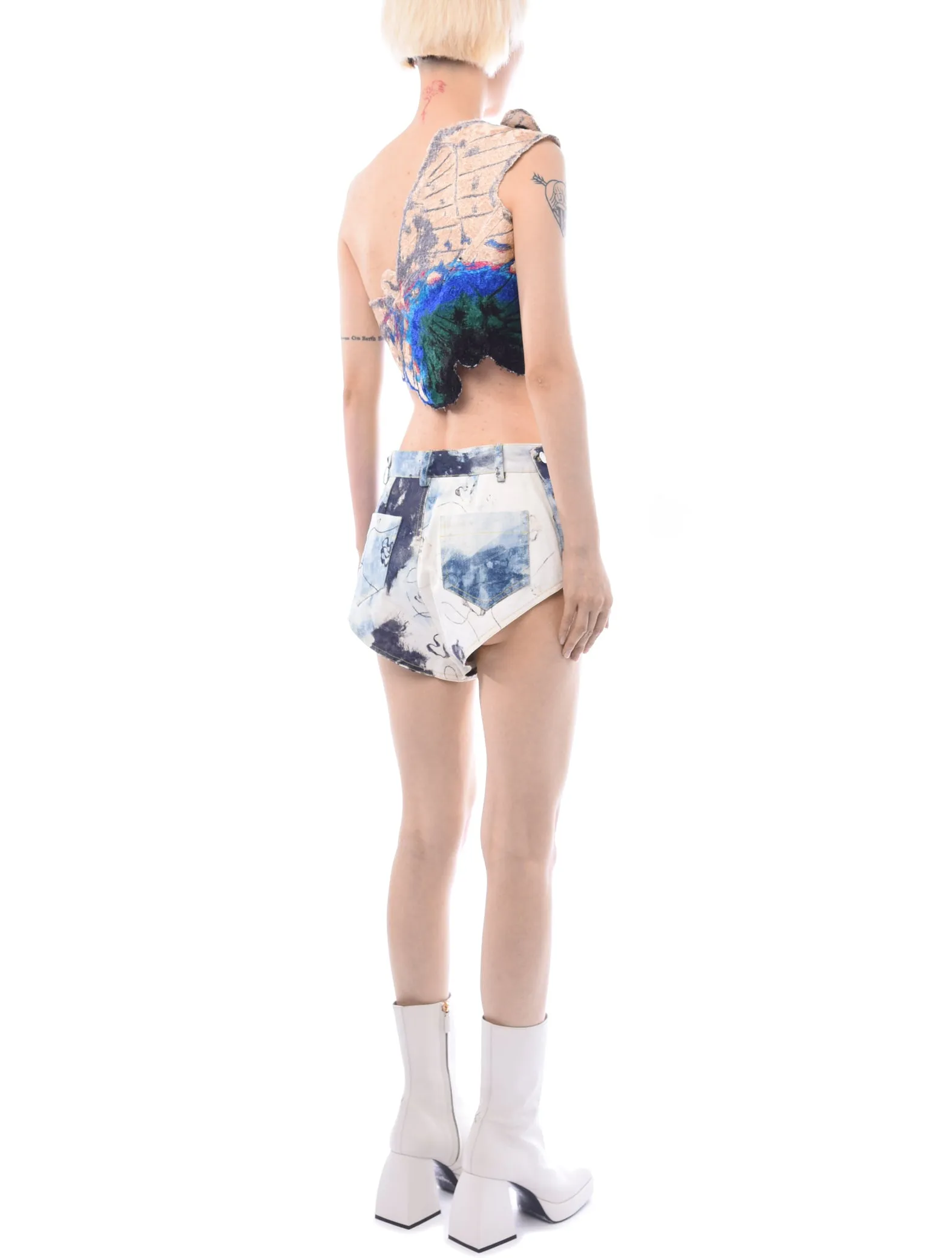 Masha Popova Blue Embroidered Butterfly Crop Top