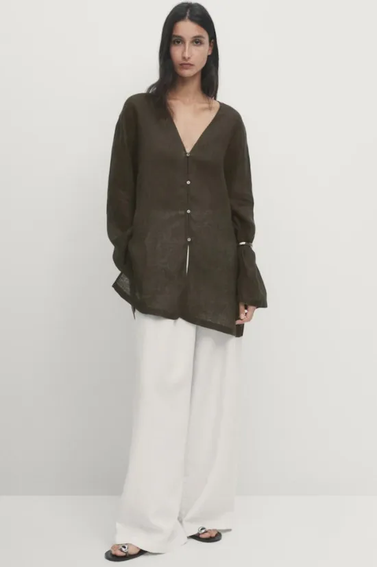 Massimo Dutti  |Casual Style Linen Long Sleeves Plain Elegant Style