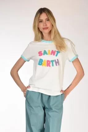 Mc2 Saint Barth Tshirt Scritta Bianco/multicolor Donna