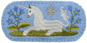 Medieval Unicorn embroidered hair slide - blue