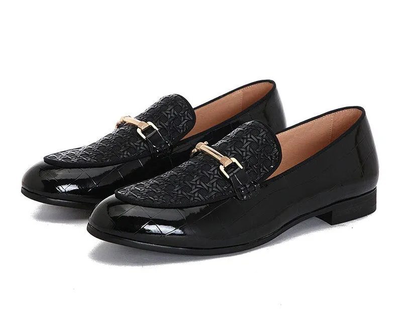 Men's Casual Synthetic Leather Metal Decor Slip-On Party Loafers