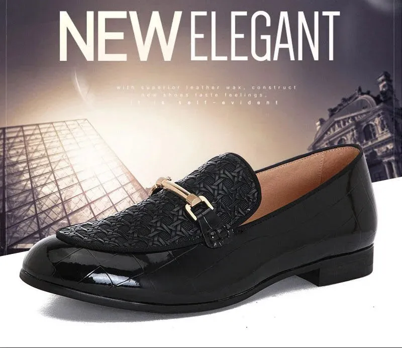 Men's Casual Synthetic Leather Metal Decor Slip-On Party Loafers