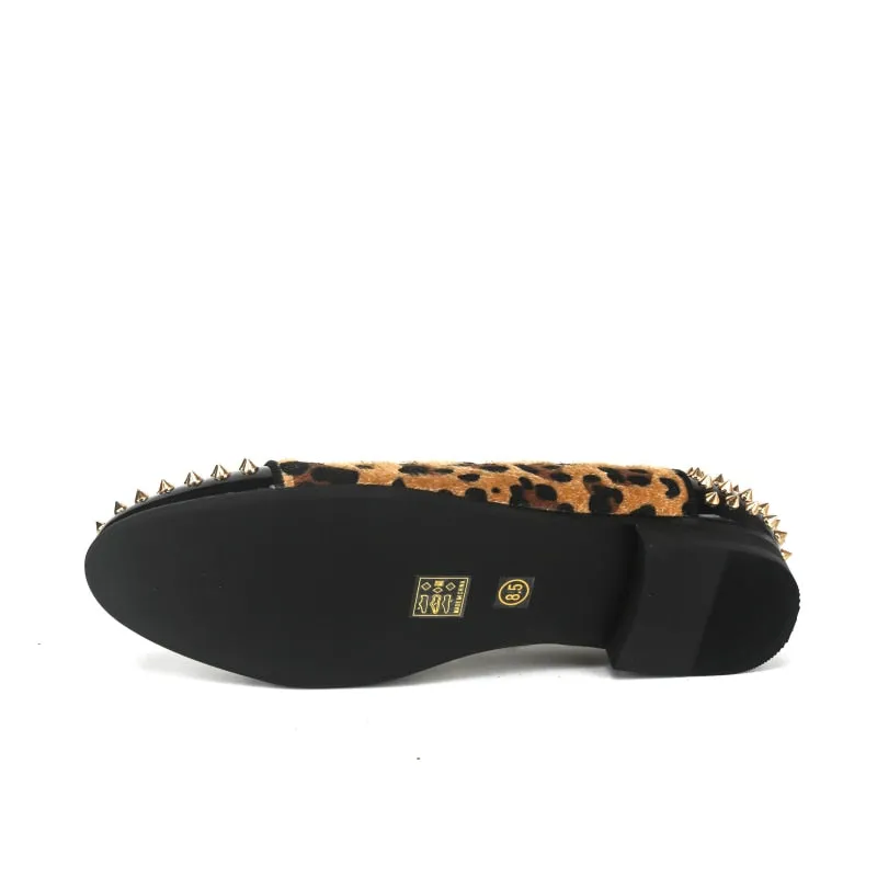 Men's Leopard Printed Pattern Rivet Breathable Italian Handmade Loafers