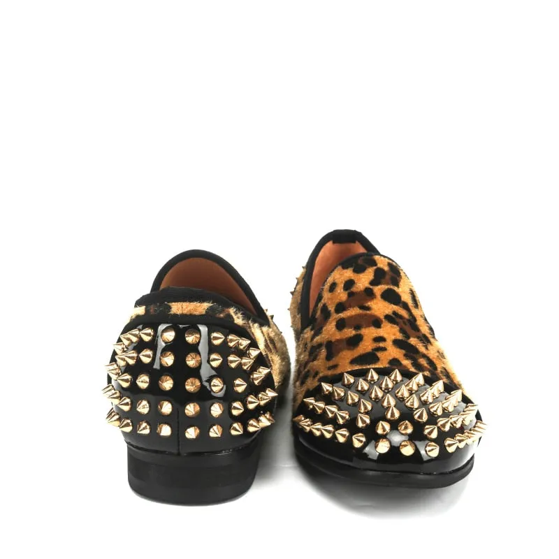 Men's Leopard Printed Pattern Rivet Breathable Italian Handmade Loafers