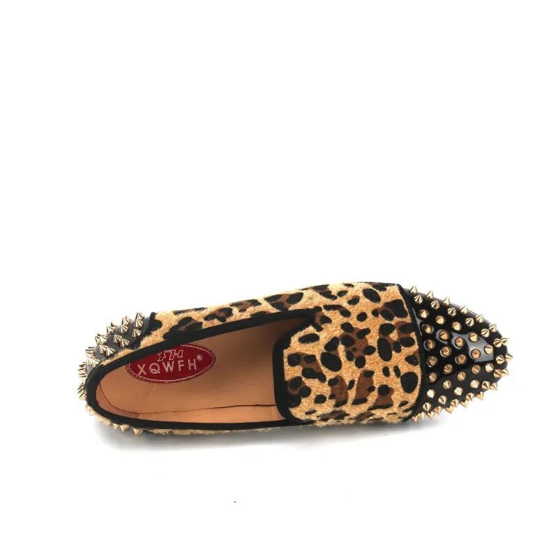 Men's Leopard Printed Pattern Rivet Breathable Italian Handmade Loafers