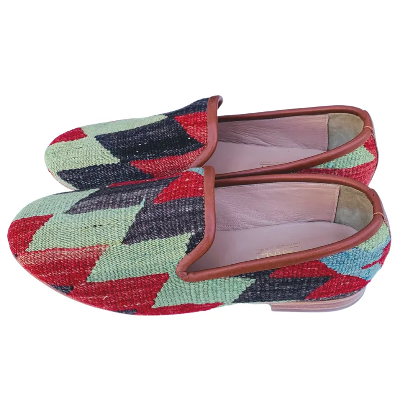 Men's Turkish Kilim Loafer Green, Black, & Red