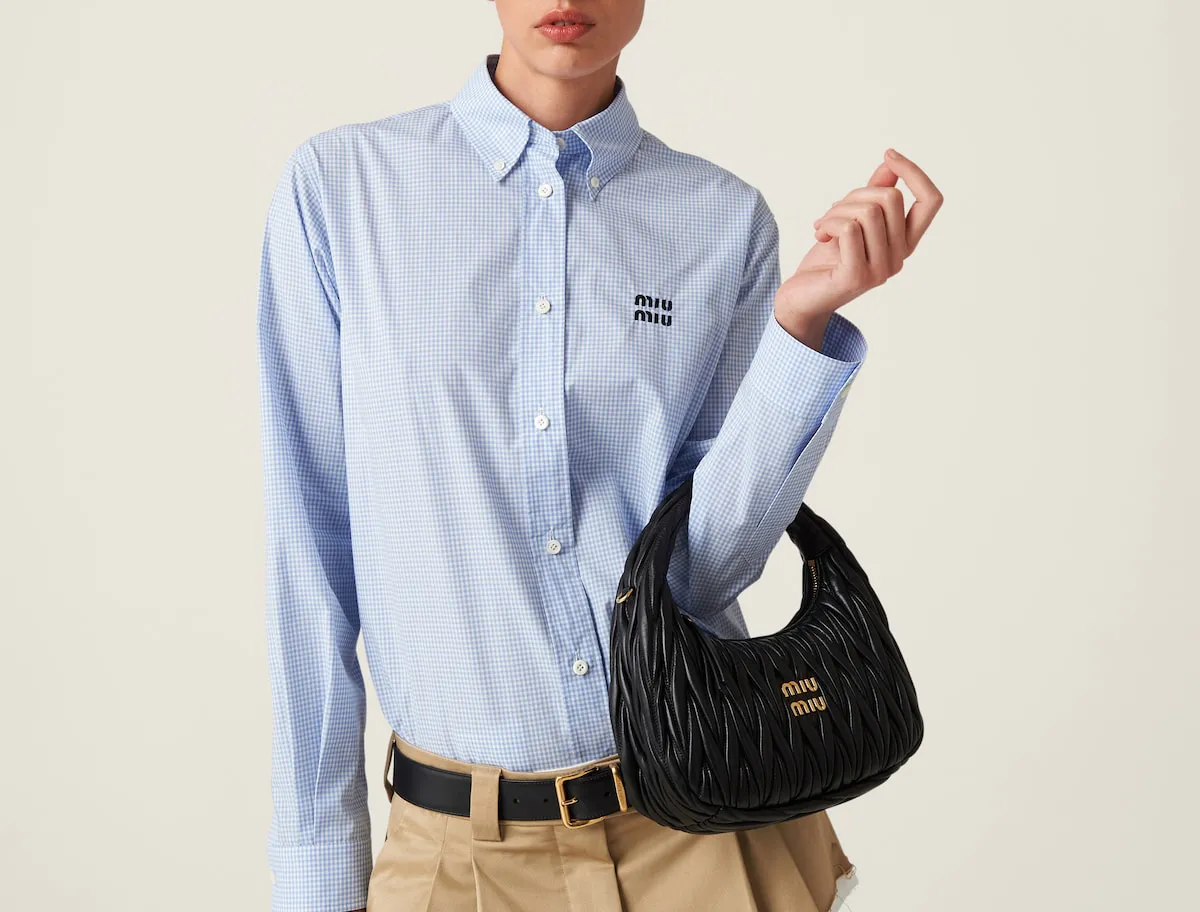 MiuMiu  |Gingham Casual Style Long Sleeves Cotton Elegant Style Logo