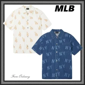 MLB Korea  |Unisex Denim Street Style Long Sleeves Logo Shirts