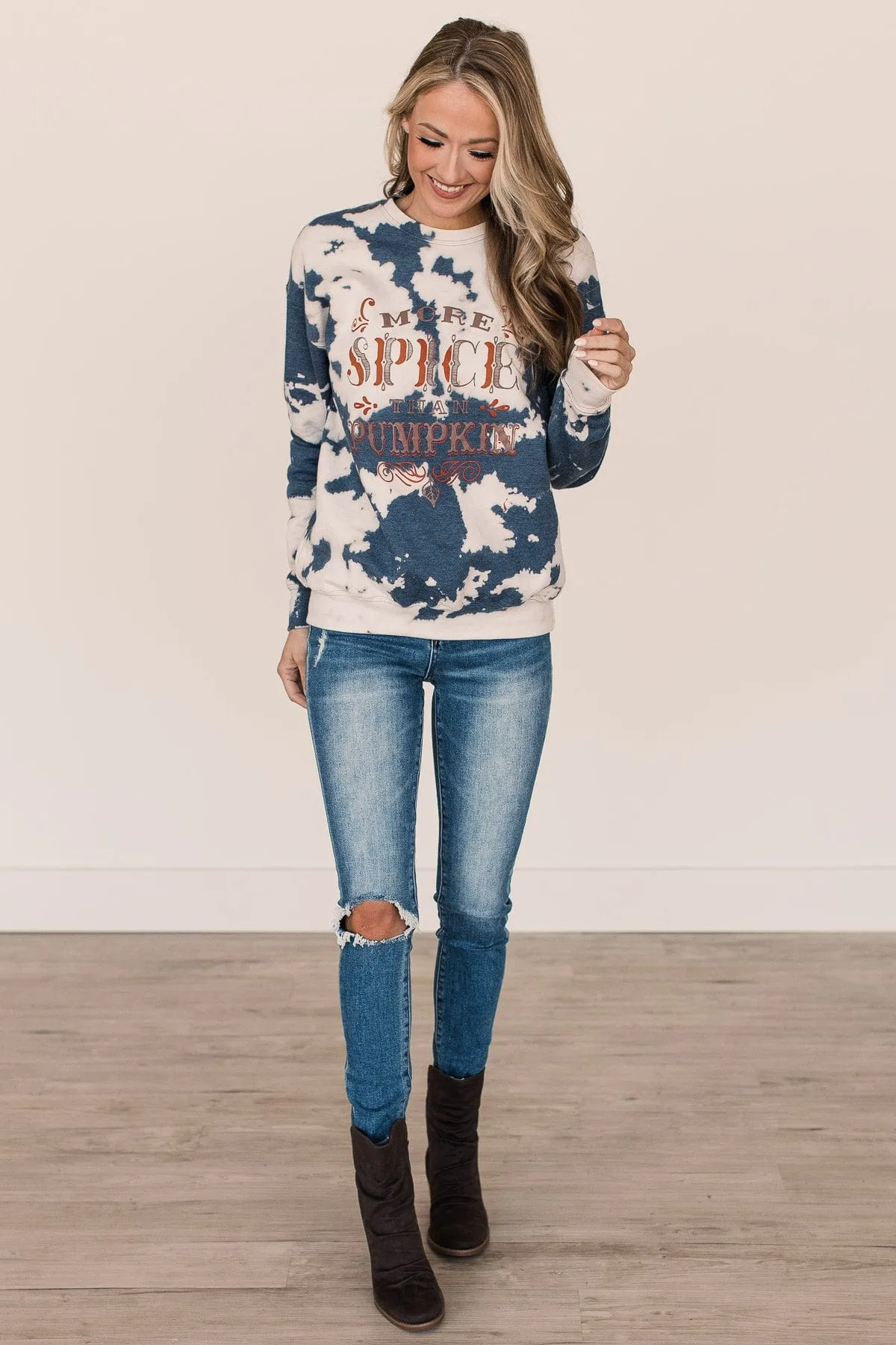 More Spice Than Pumpkin Bleached Crew Neck- Navy