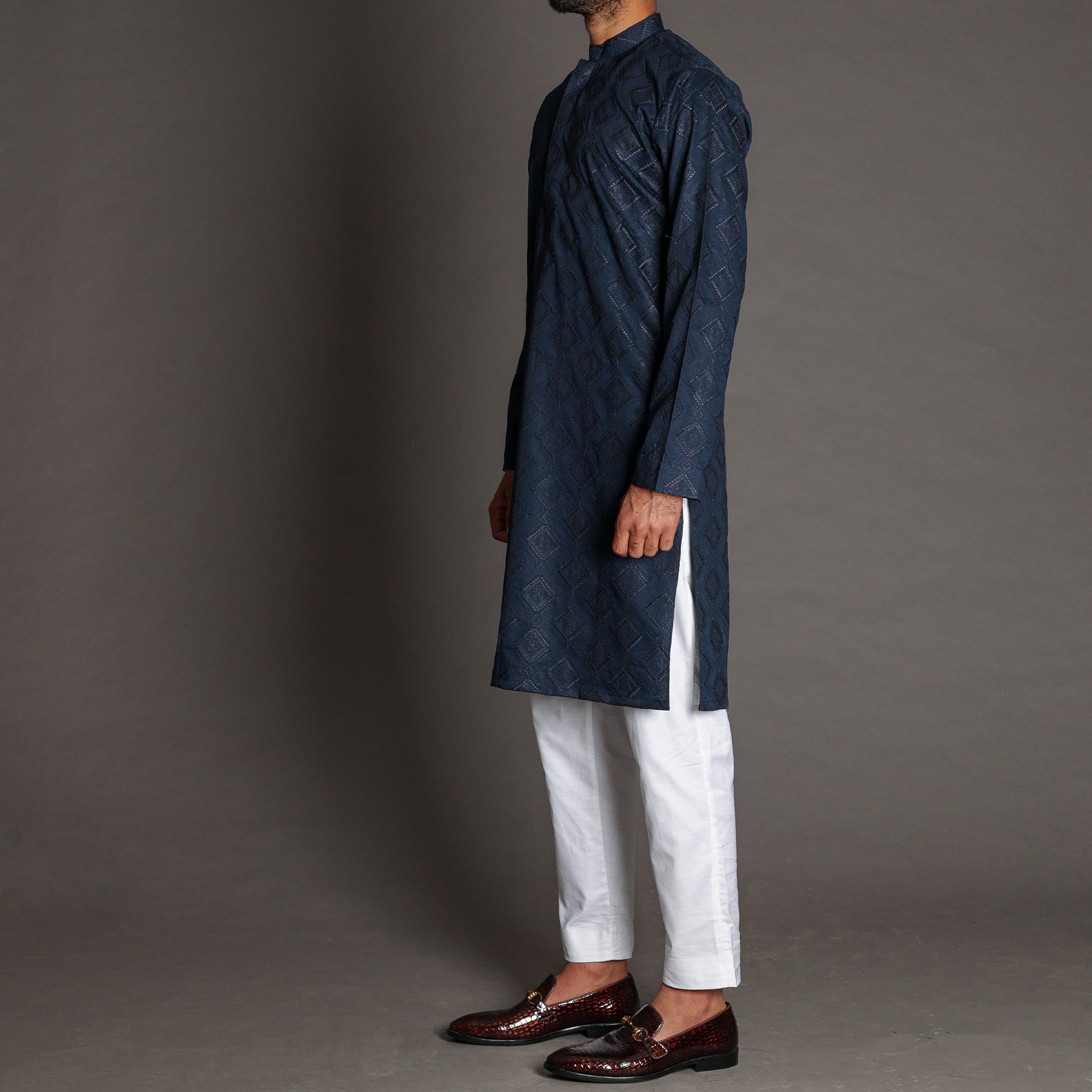 Navy Blue Embroidered Kurta