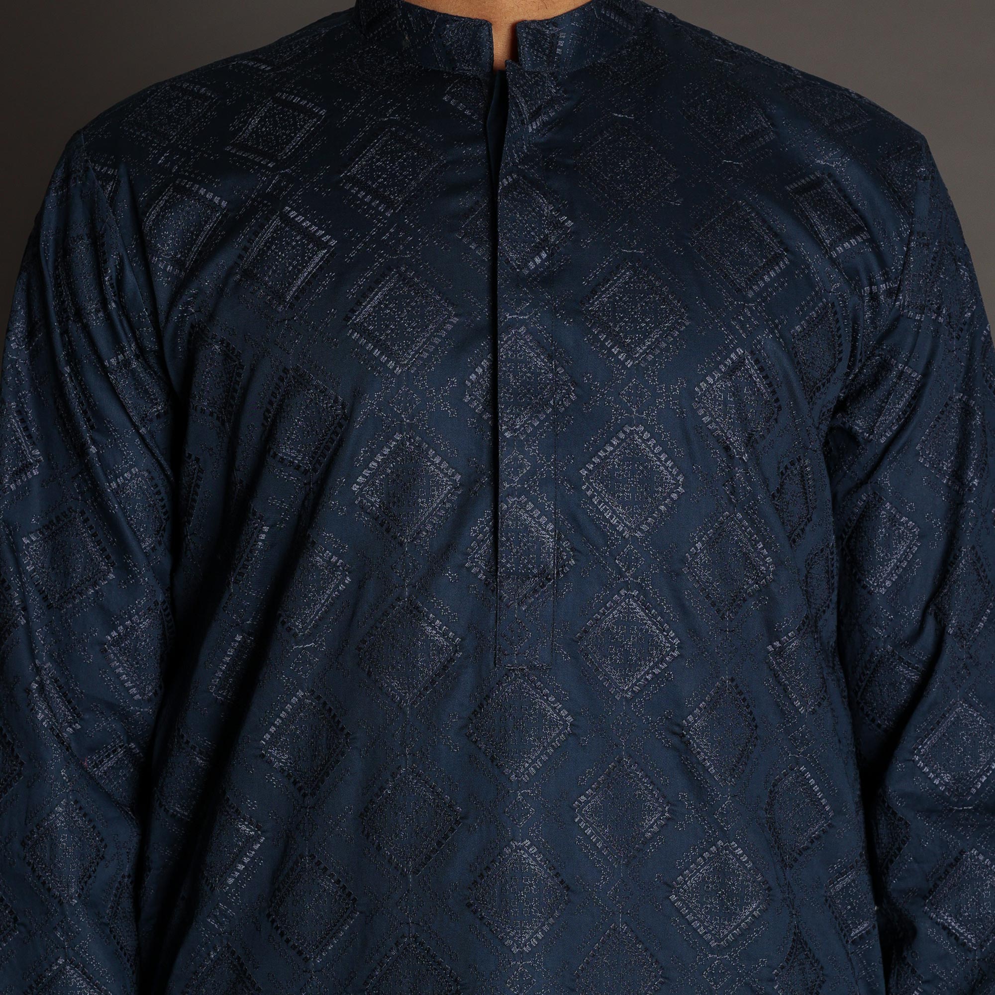 Navy Blue Embroidered Kurta