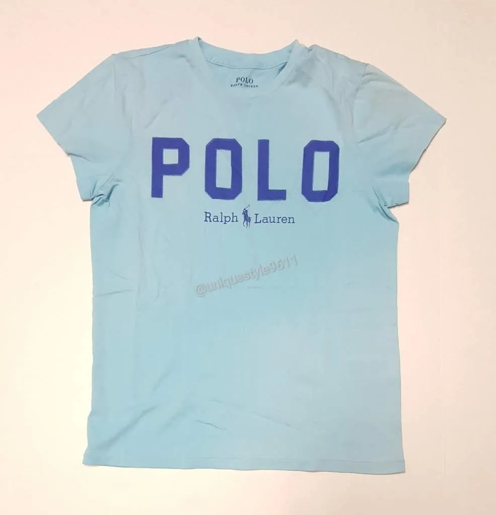 Nwt Polo Ralph Lauren Women Sky Blue Embroidered  Spellout Tee