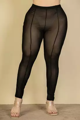 Plus Size Seam Front High Waist Mesh Leggings