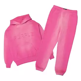 Purple Brand Embossed Logo Pink Jogging Set