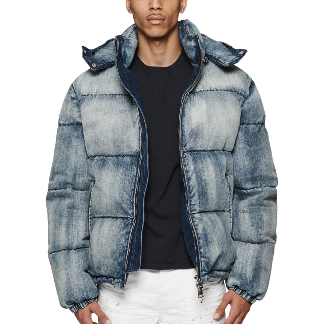 Purple Brand Mid Indigo Denim Puffer Jacket