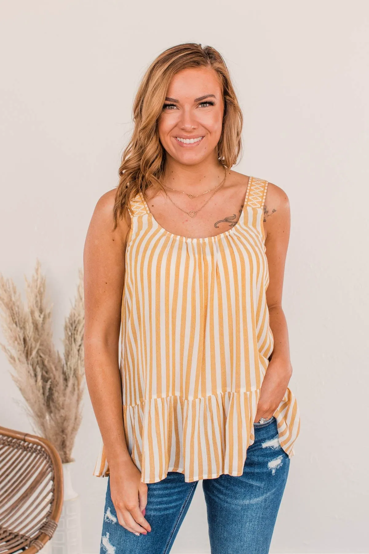 Radiant Drifter Peplum Tank- Goldenrod