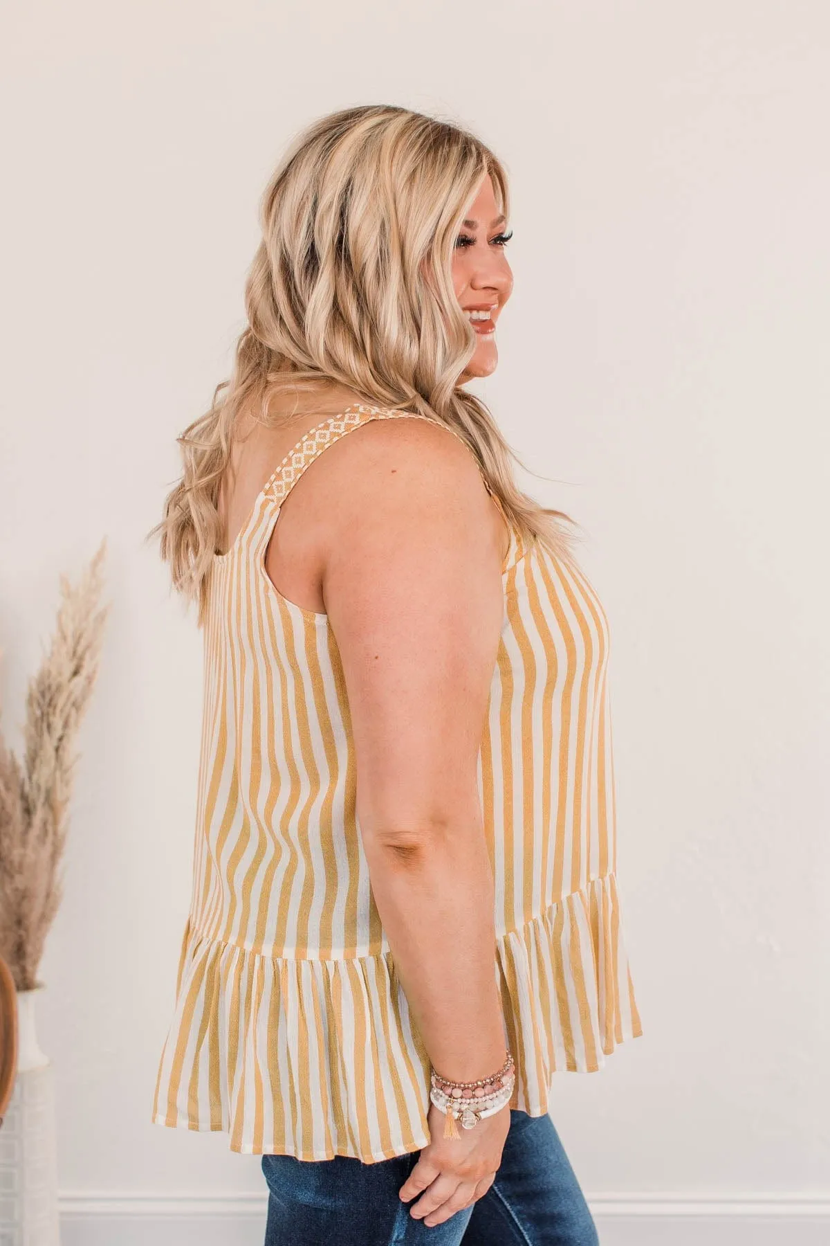 Radiant Drifter Peplum Tank- Goldenrod