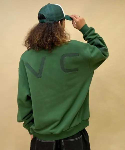 RVCA  |Unisex U-Neck Bi-color Long Sleeves Plain Logo Sweatshirts