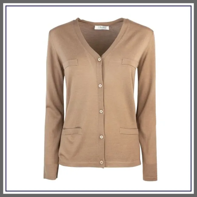 S Max Mara  |Wool Long Sleeves Plain Office Style Elegant Style Cardigans