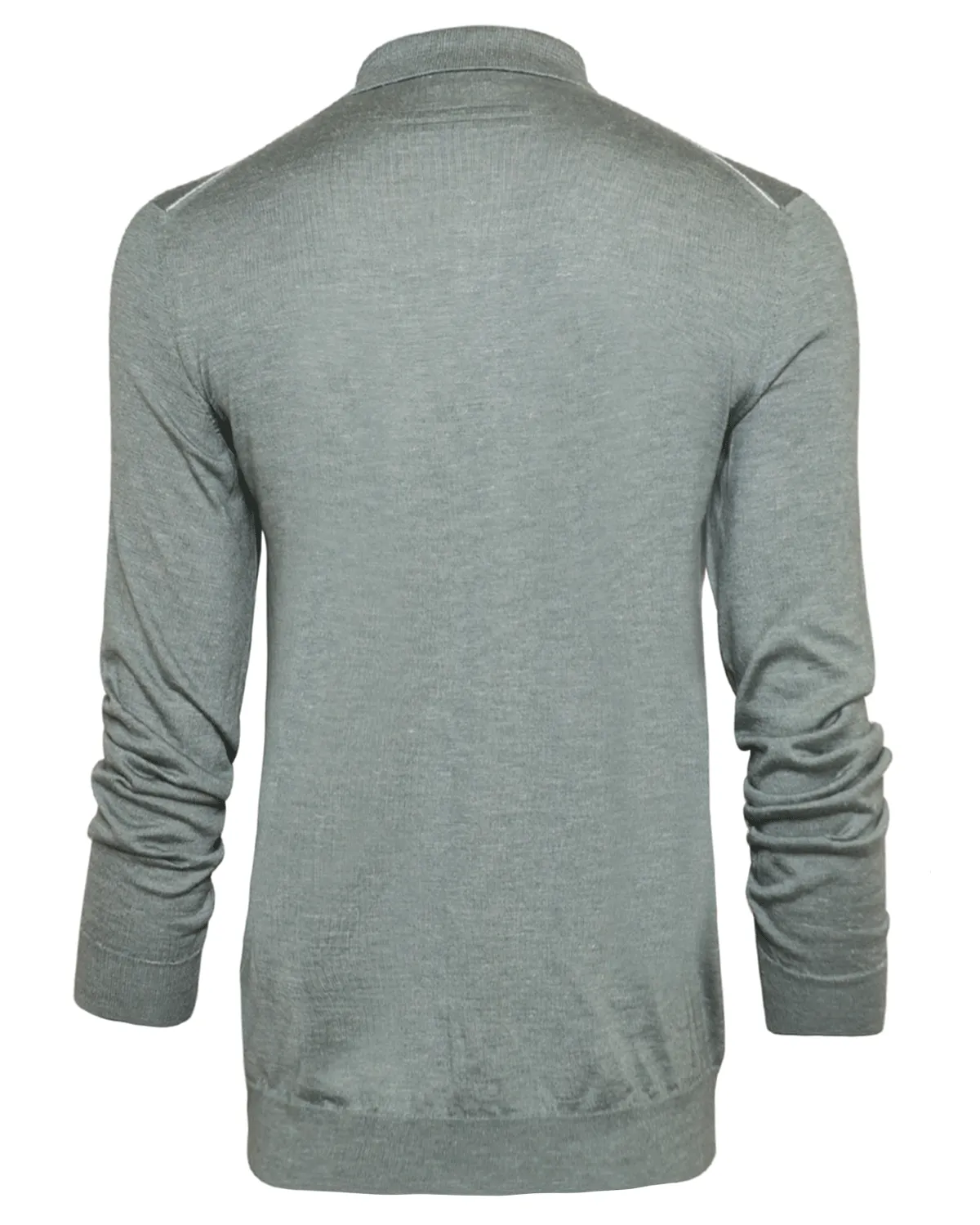 Sage Green Flamed Silk and Cashmere Blend Long Sleeve Polo