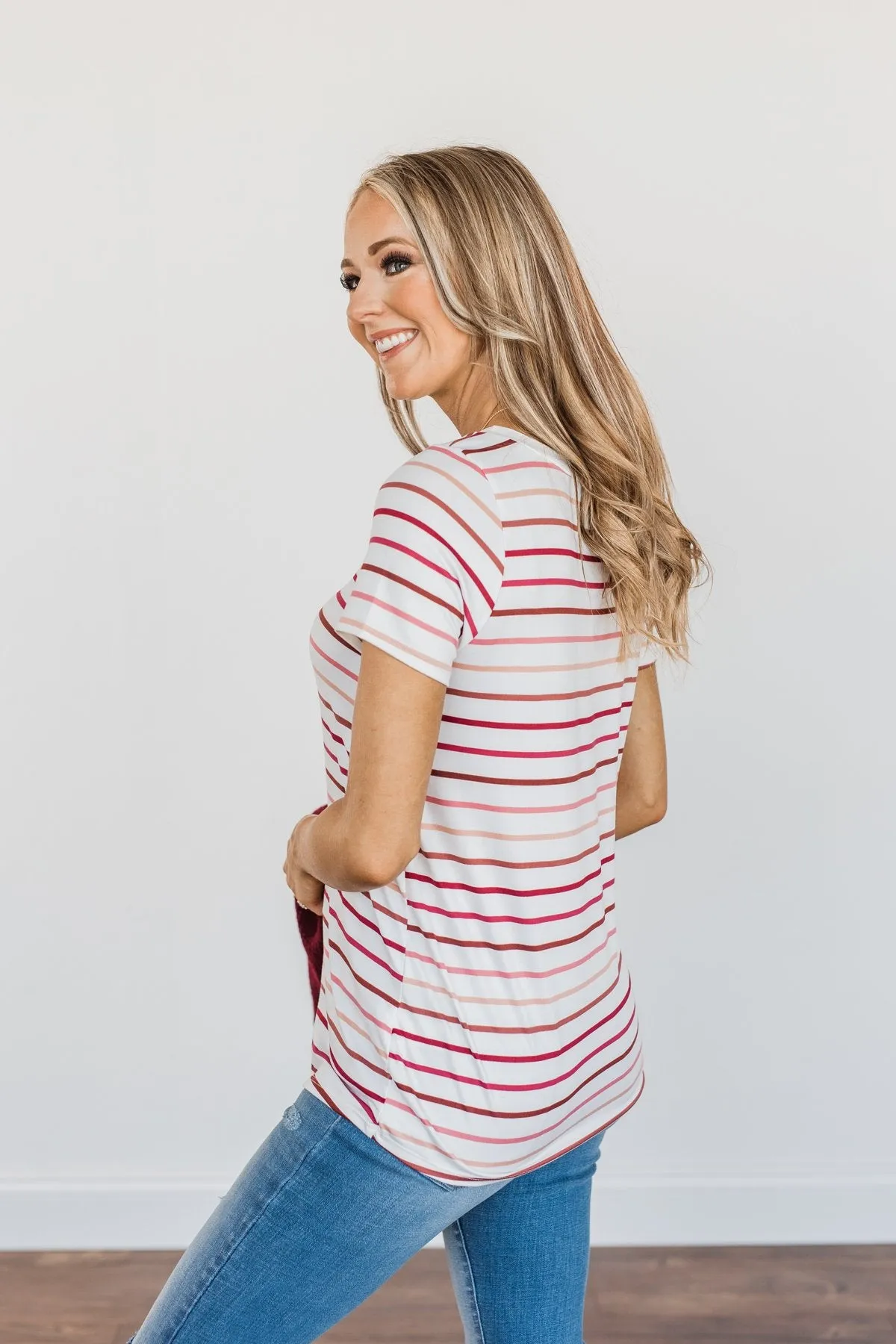 Shades Of Autumn Striped Top- Wine, Burgundy & Pink