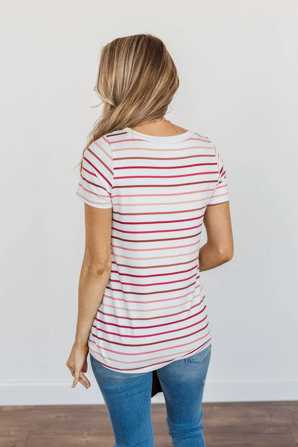 Shades Of Autumn Striped Top- Wine, Burgundy & Pink