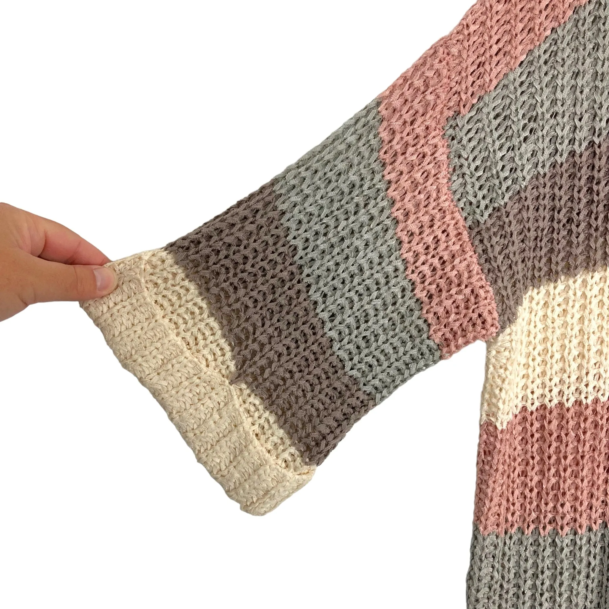 SHE + SKY BLUSH/SLATE/GRAY/CREAM COLOR BLOCK OPEN KNIT CUFF SLEEVE SWEATER- SIZE OS ( ONLINE)