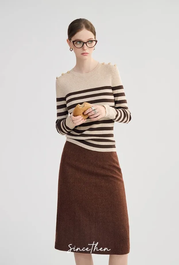 Since Then  |Stripes Wool U-Neck Long Sleeves V-neck & Crew neck