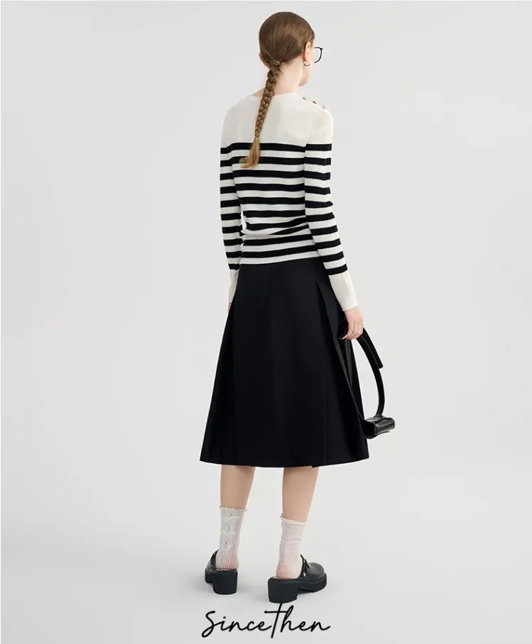 Since Then  |Stripes Wool U-Neck Long Sleeves V-neck & Crew neck