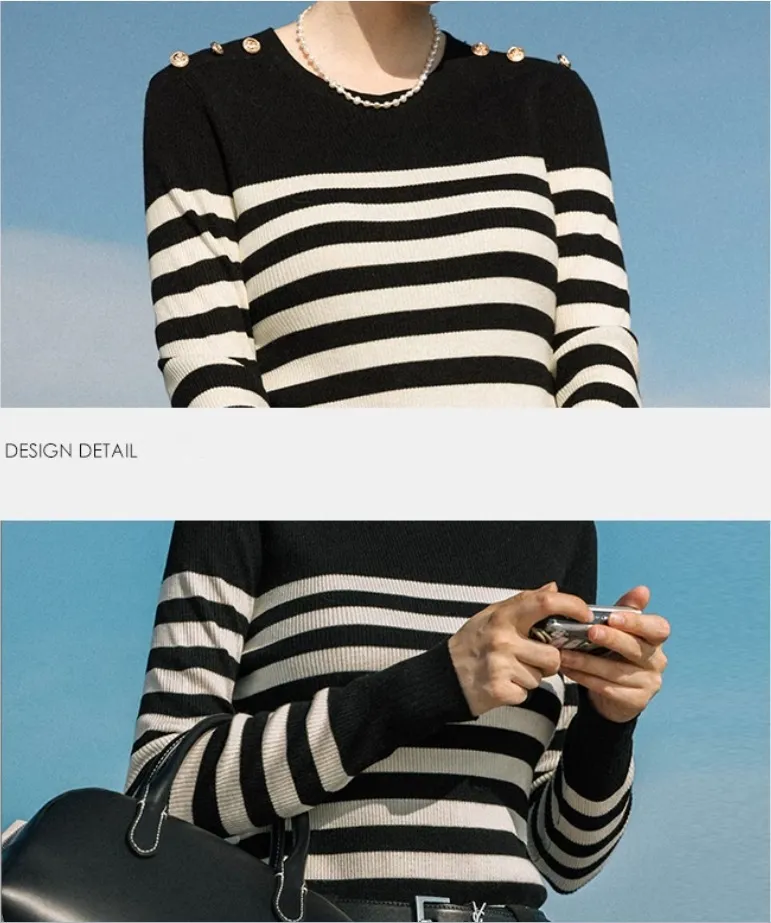 Since Then  |Stripes Wool U-Neck Long Sleeves V-neck & Crew neck