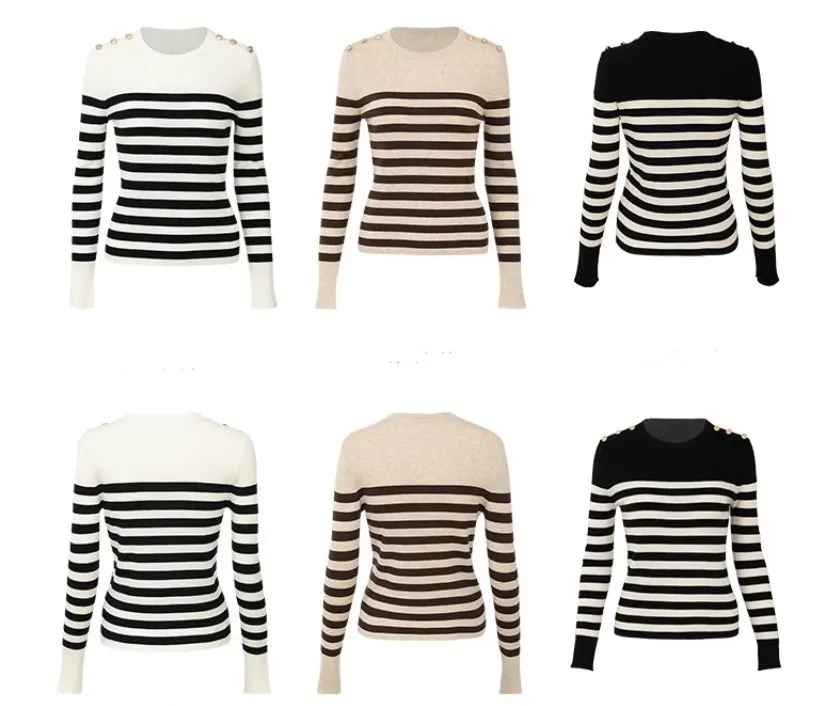 Since Then  |Stripes Wool U-Neck Long Sleeves V-neck & Crew neck