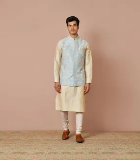 Sky blue aster embroidered bandi set