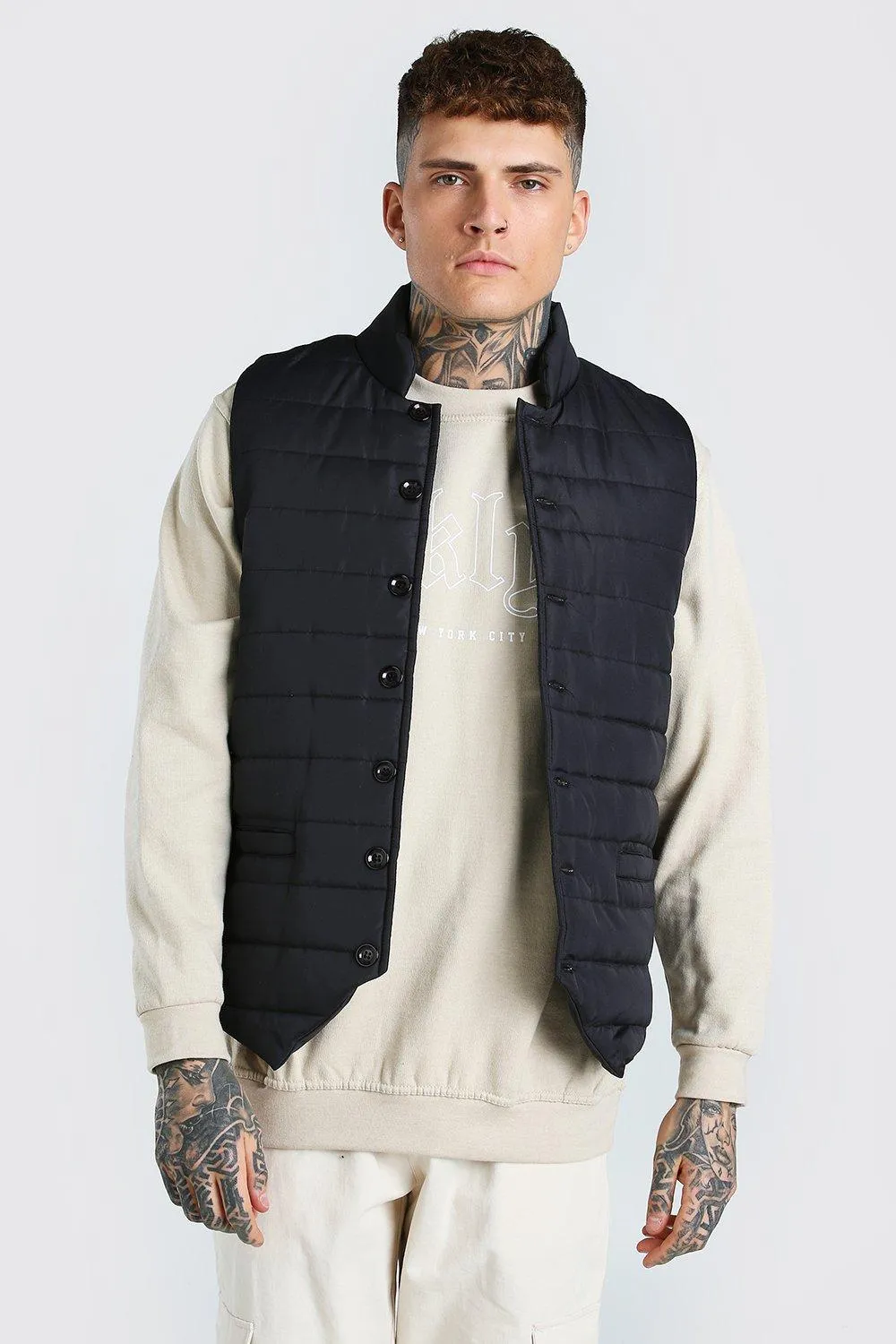 Smart Button Down Padded Gilet | boohooMAN UK