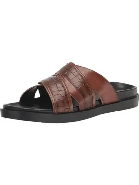 STACY ADAMS Mens Brown Croc Embossed Cushioned Mondo Open Toe Slip On Slide Sandals Shoes M