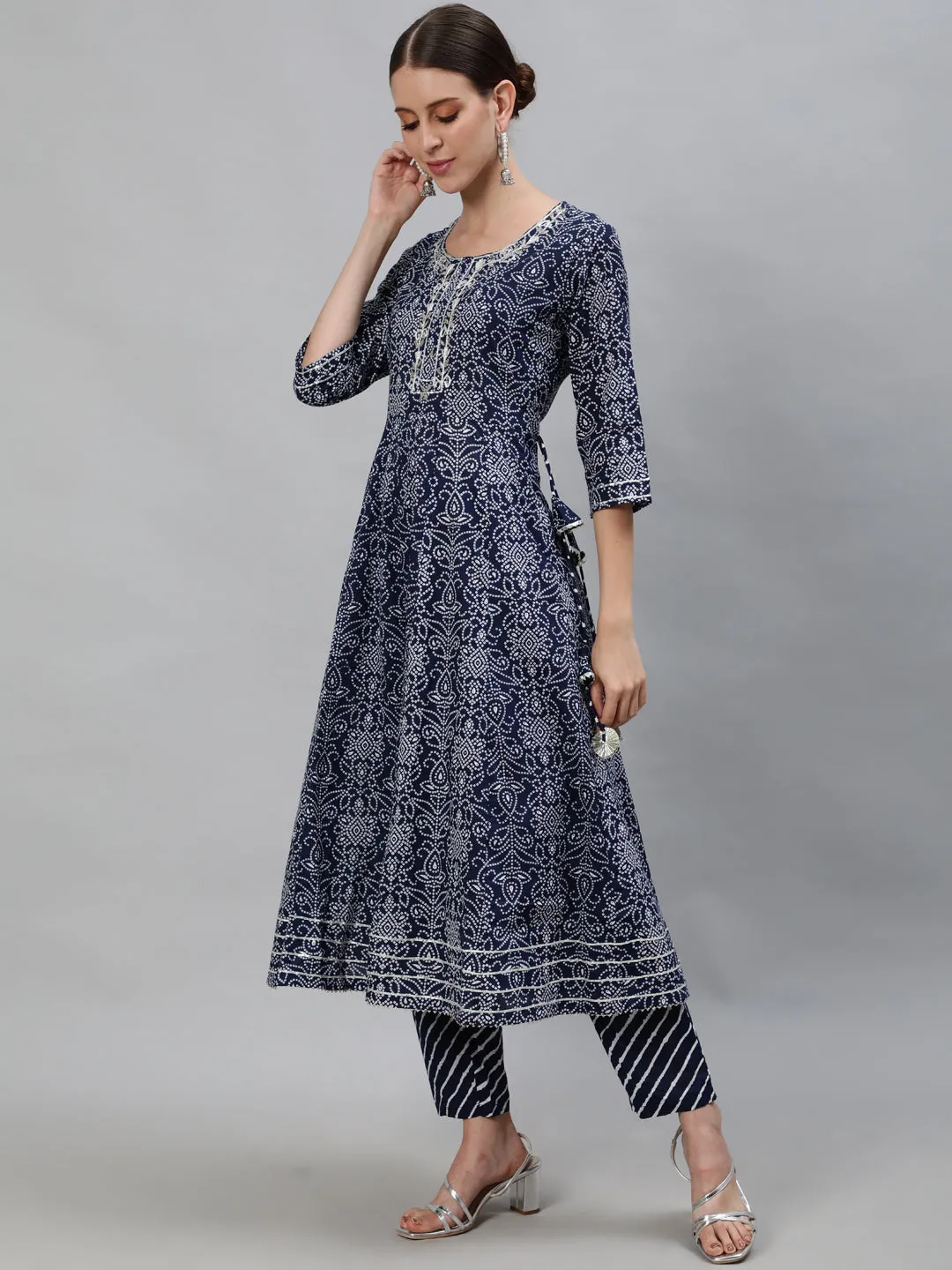 Stylish & Latest Designer Navy Blue Gotta Patti Embroidered Anarkali Kurta Trouser Dupatta Set