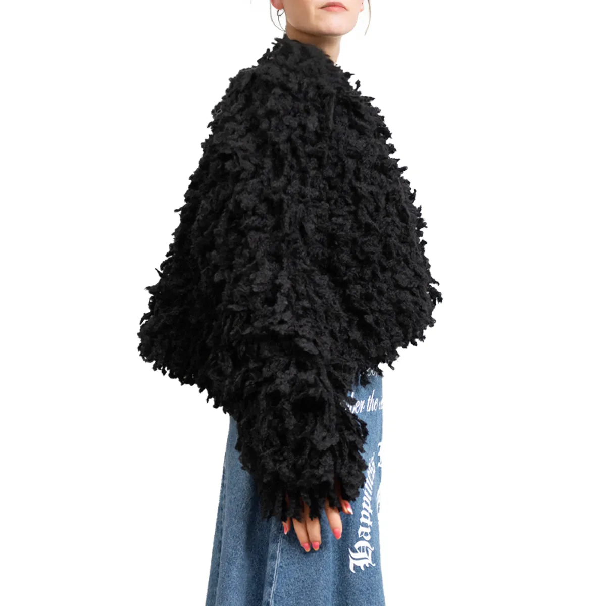 Sweater with Boucle Meta fur concept Black