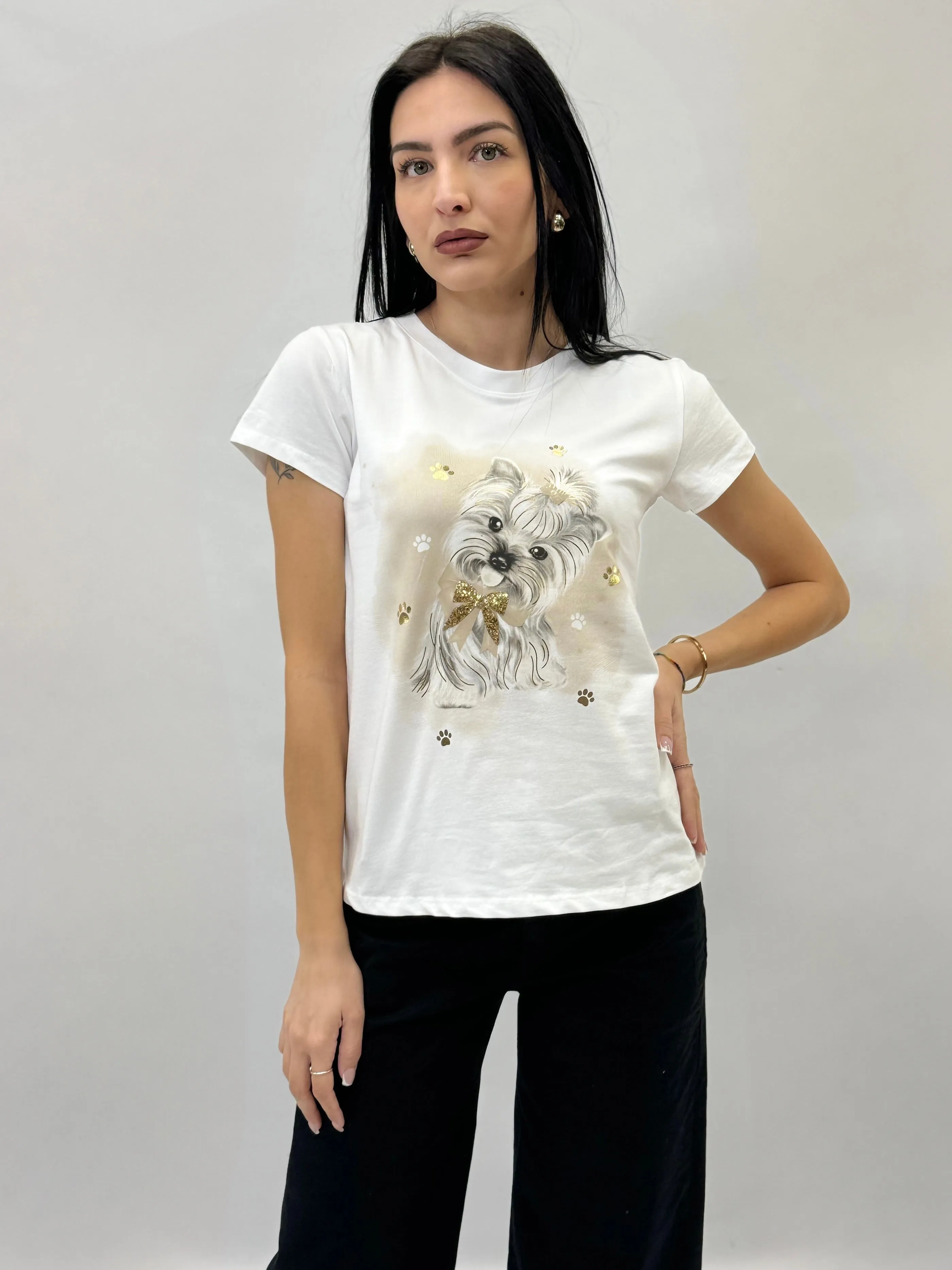 T-shirt in cotone con stampa cane