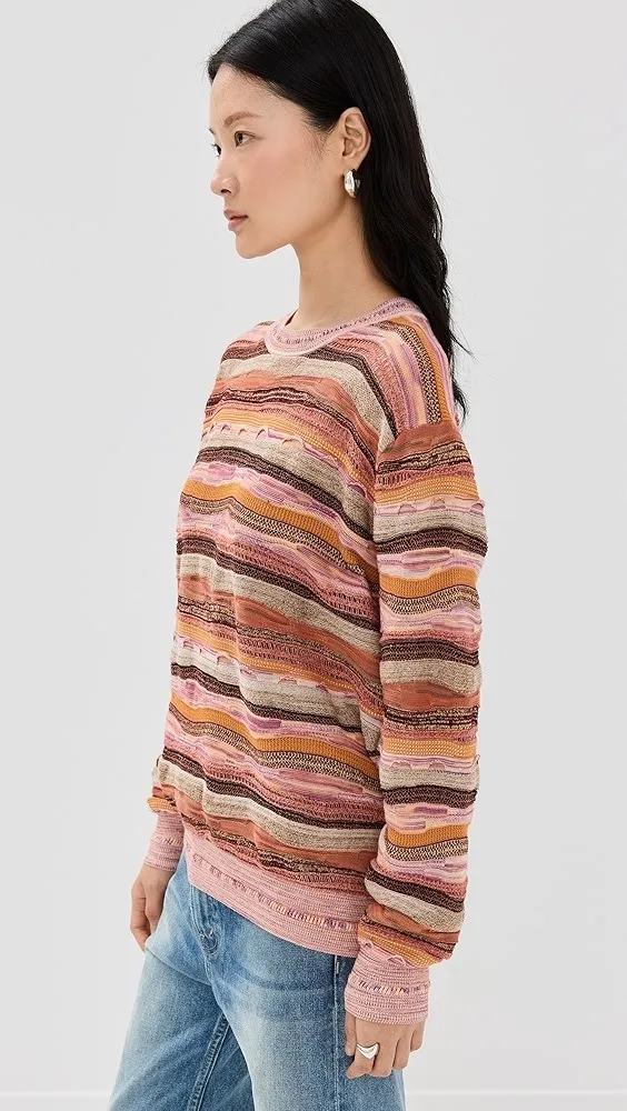 ULLA JOHNSON  |Crew Neck Stripes Long Sleeves V-neck & Crew neck