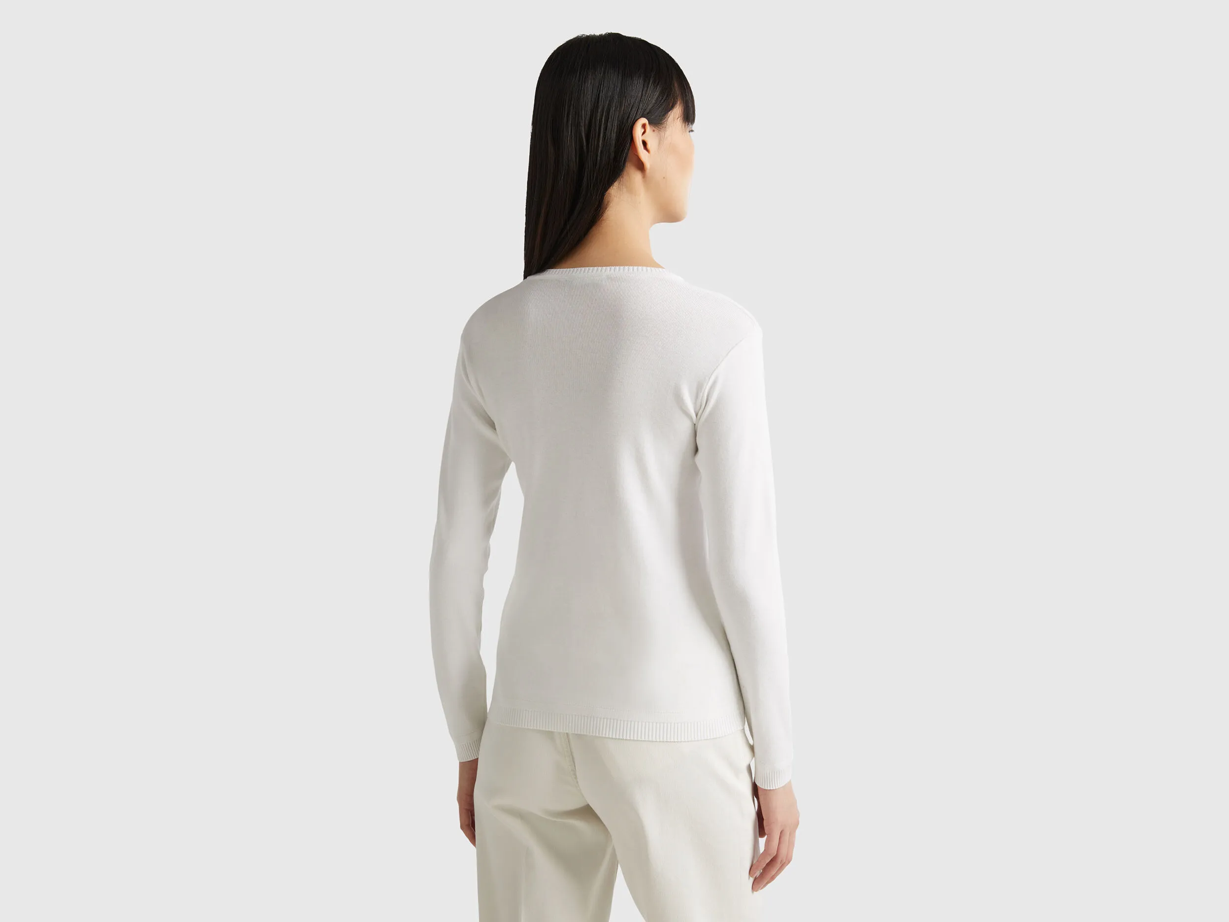 V-neck sweater in pure cotton - White | Benetton