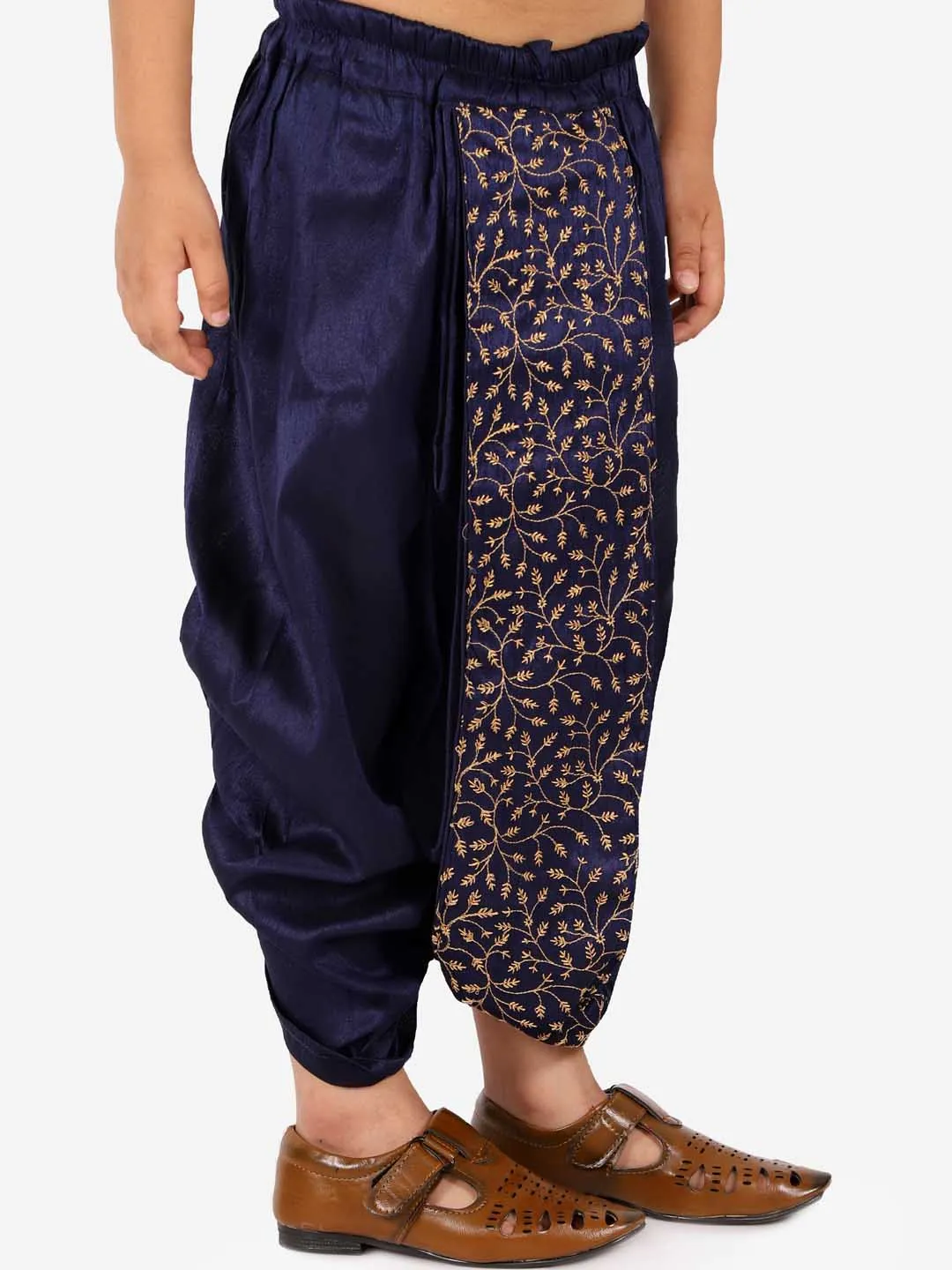 VASTRAMAY Boys' Navy Blue Silk Blend Embroidered Dhoti