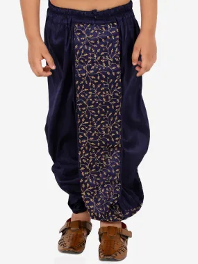 VASTRAMAY Boys' Navy Blue Silk Blend Embroidered Dhoti