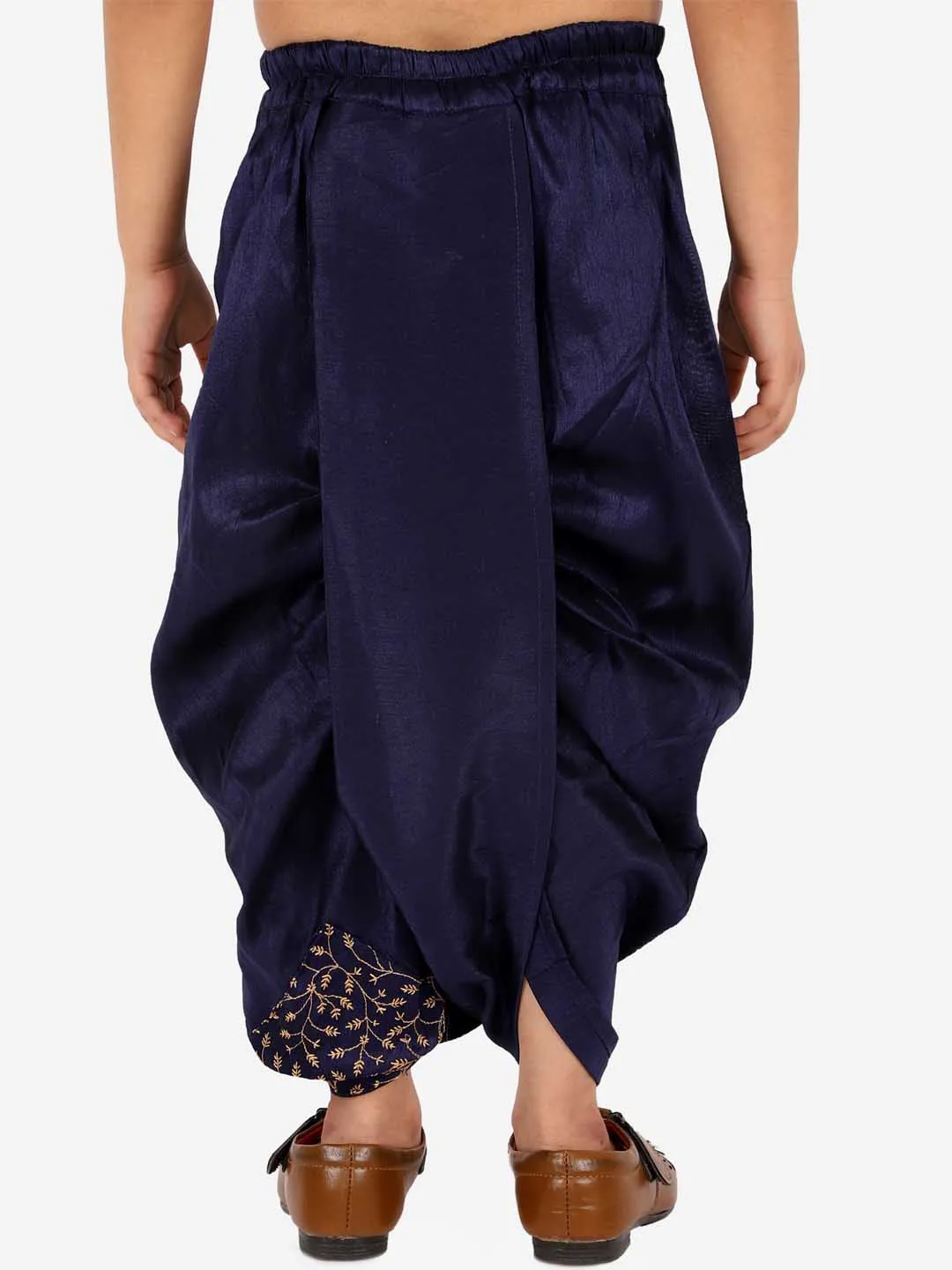 VASTRAMAY Boys' Navy Blue Silk Blend Embroidered Dhoti