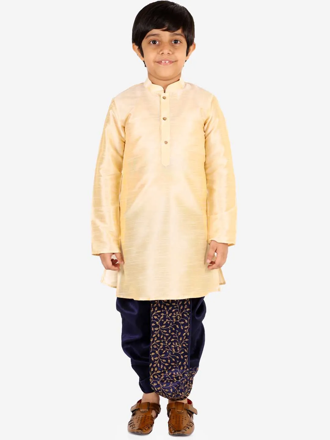 VASTRAMAY Boys' Navy Blue Silk Blend Embroidered Dhoti