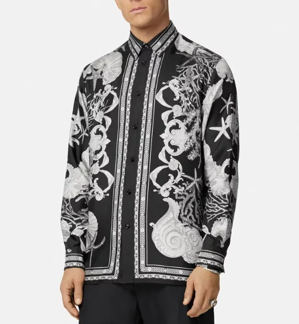 VERSACE  |Flower Patterns Silk Long Sleeves Logo Luxury Shirts