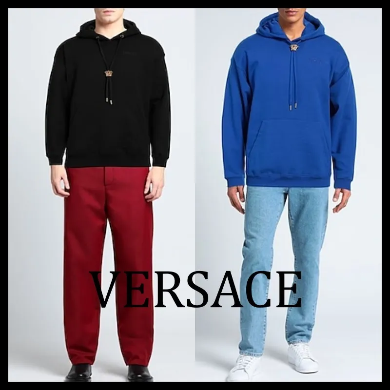 VERSACE  |Unisex Street Style U-Neck Long Sleeves Plain Cotton Logo